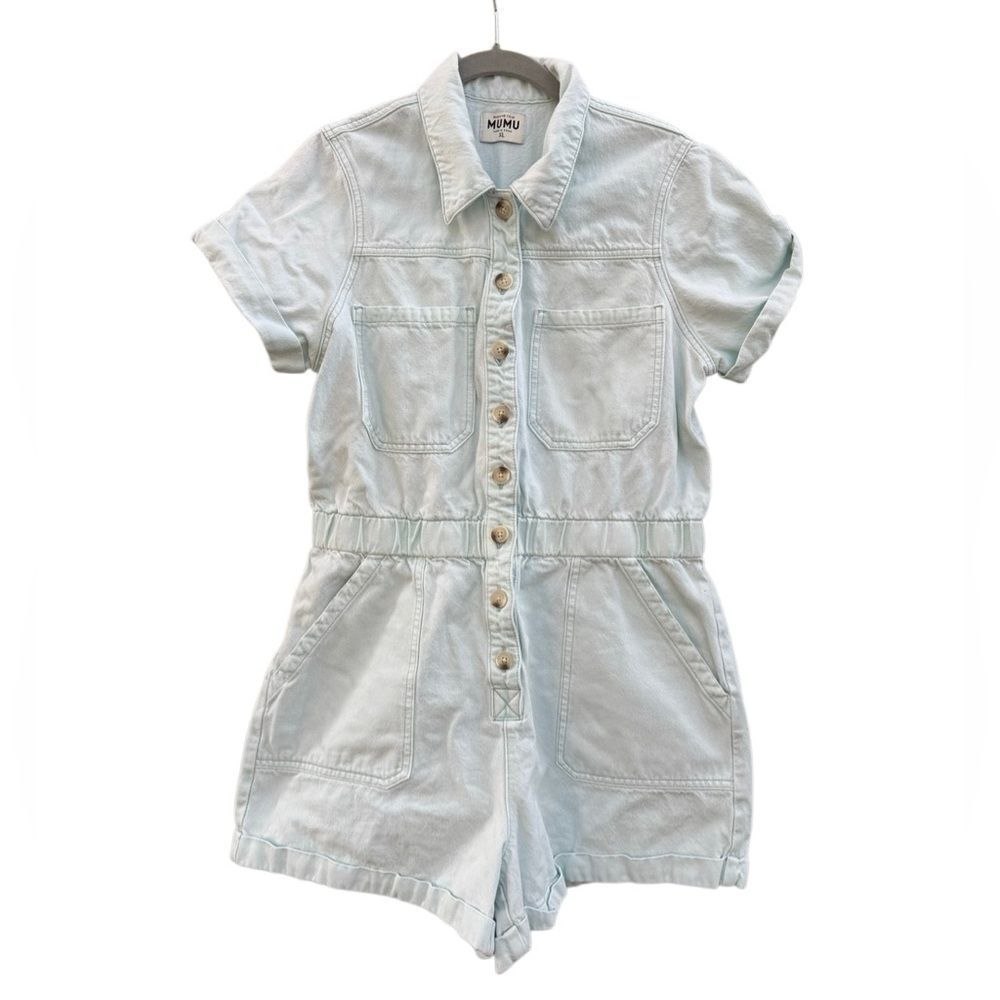 Show Me Your Mumu Women's Cannon Denim Cotton Romper in Sky Blue Wash Size XL